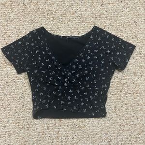 Brandy Melville Floral Print Crossover Crop Top